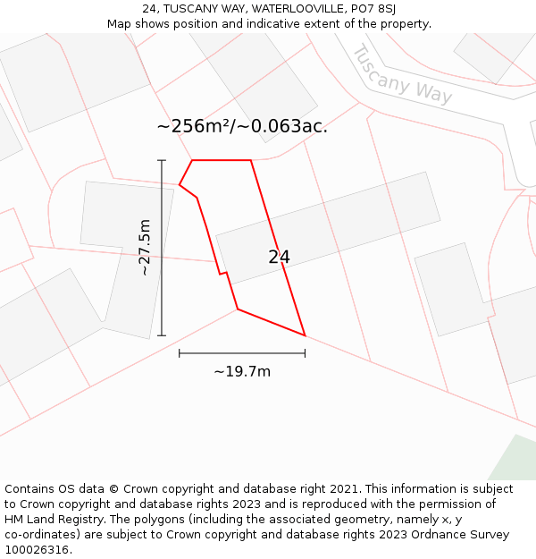 24, TUSCANY WAY, WATERLOOVILLE, PO7 8SJ: Plot and title map