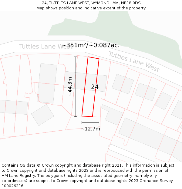 24, TUTTLES LANE WEST, WYMONDHAM, NR18 0DS: Plot and title map