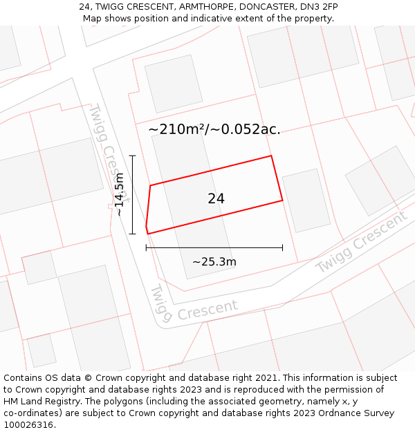 24, TWIGG CRESCENT, ARMTHORPE, DONCASTER, DN3 2FP: Plot and title map