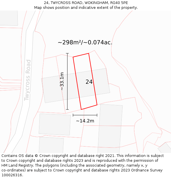 24, TWYCROSS ROAD, WOKINGHAM, RG40 5PE: Plot and title map