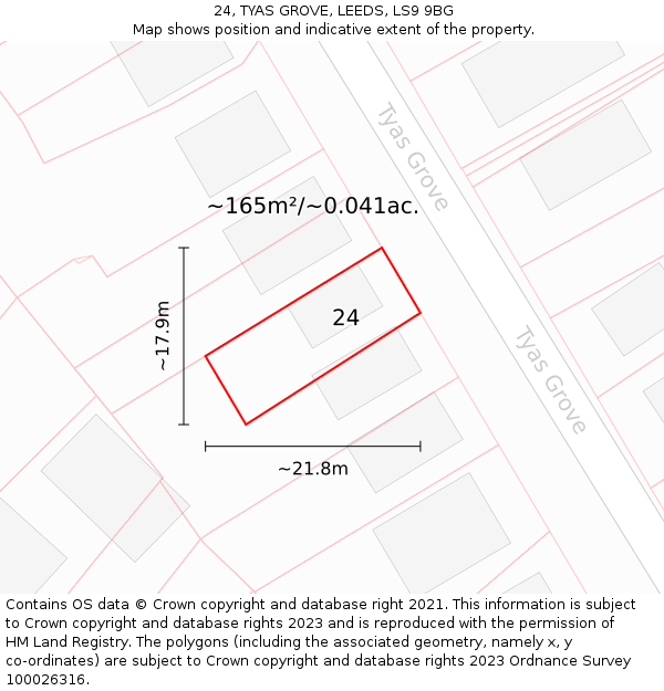 24, TYAS GROVE, LEEDS, LS9 9BG: Plot and title map
