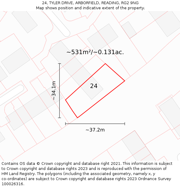 24, TYLER DRIVE, ARBORFIELD, READING, RG2 9NG: Plot and title map