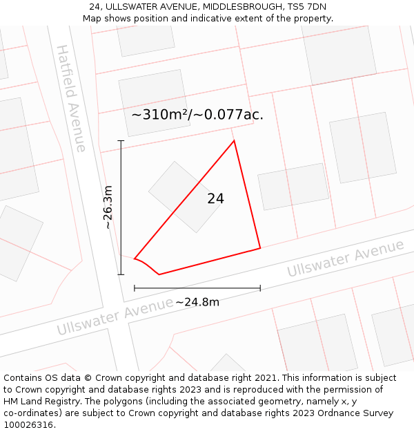 24, ULLSWATER AVENUE, MIDDLESBROUGH, TS5 7DN: Plot and title map