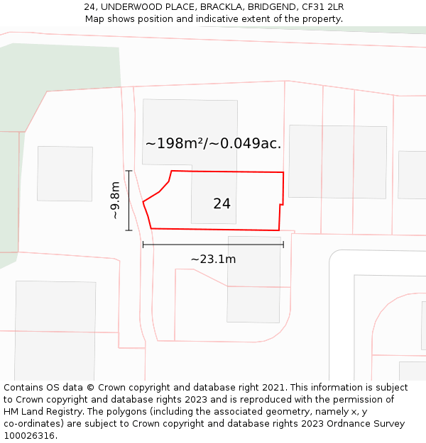 24, UNDERWOOD PLACE, BRACKLA, BRIDGEND, CF31 2LR: Plot and title map