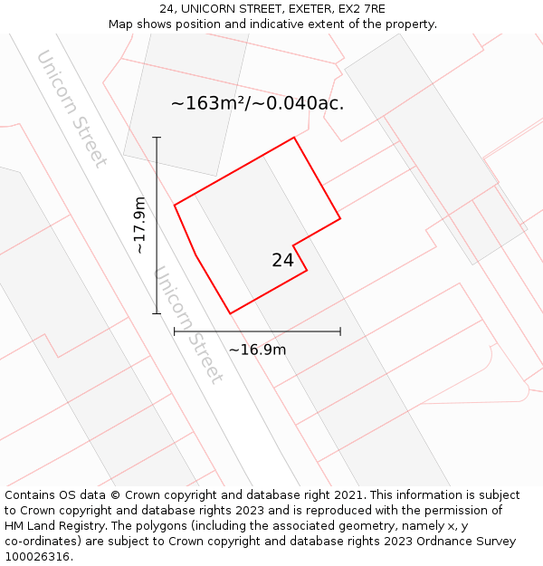 24, UNICORN STREET, EXETER, EX2 7RE: Plot and title map