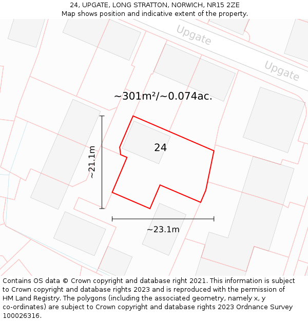 24, UPGATE, LONG STRATTON, NORWICH, NR15 2ZE: Plot and title map