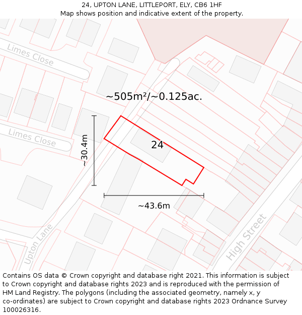 24, UPTON LANE, LITTLEPORT, ELY, CB6 1HF: Plot and title map