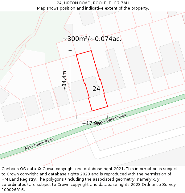 24, UPTON ROAD, POOLE, BH17 7AH: Plot and title map