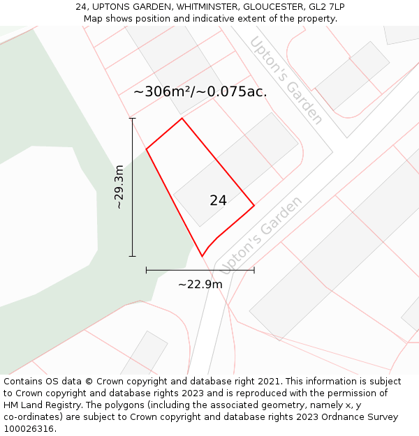 24, UPTONS GARDEN, WHITMINSTER, GLOUCESTER, GL2 7LP: Plot and title map