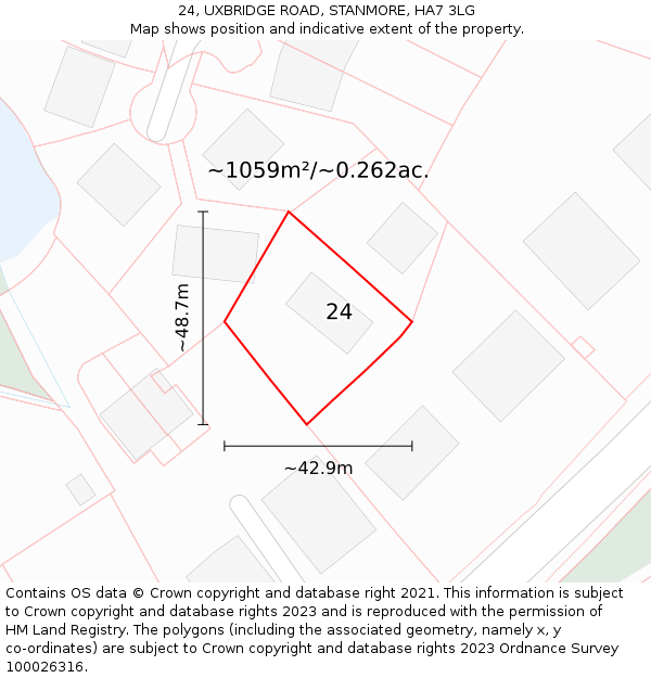 24, UXBRIDGE ROAD, STANMORE, HA7 3LG: Plot and title map