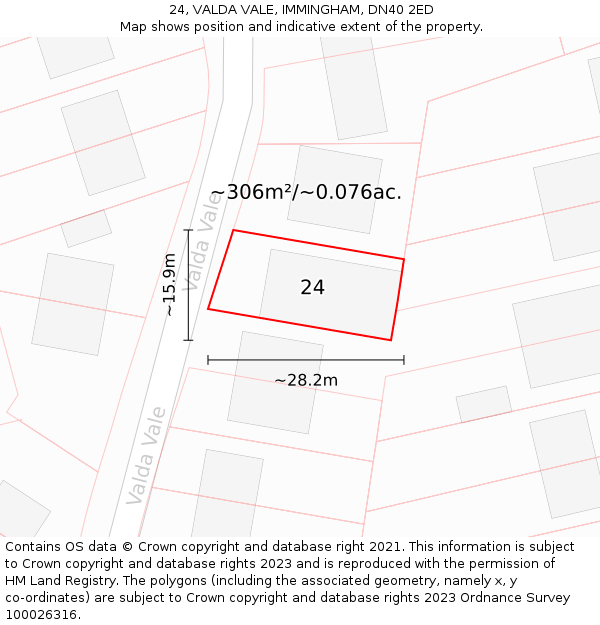 24, VALDA VALE, IMMINGHAM, DN40 2ED: Plot and title map