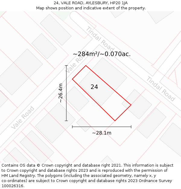 24, VALE ROAD, AYLESBURY, HP20 1JA: Plot and title map