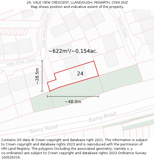24, VALE VIEW CRESCENT, LLANDOUGH, PENARTH, CF64 2NZ: Plot and title map