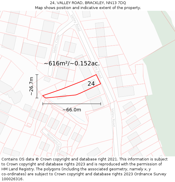 24, VALLEY ROAD, BRACKLEY, NN13 7DQ: Plot and title map