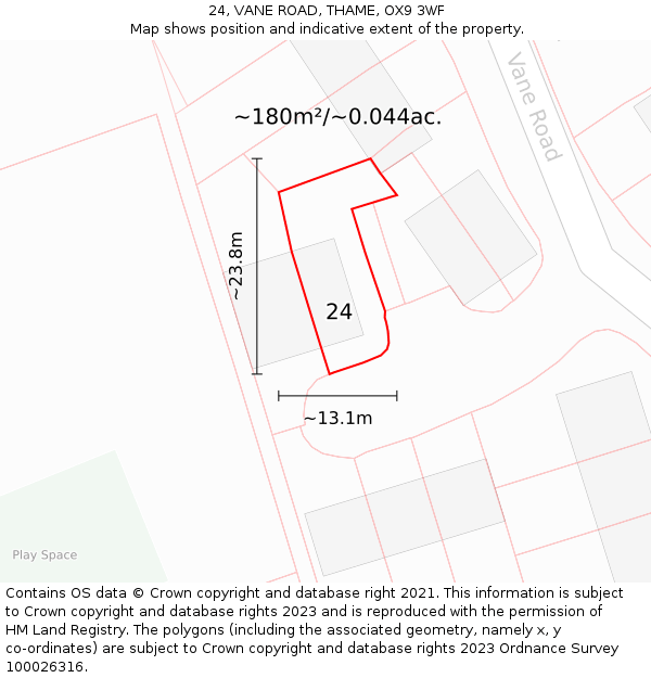 24, VANE ROAD, THAME, OX9 3WF: Plot and title map