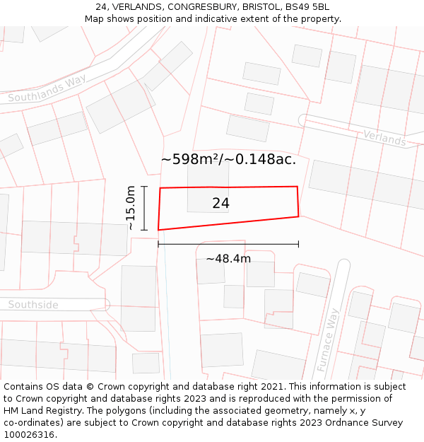 24, VERLANDS, CONGRESBURY, BRISTOL, BS49 5BL: Plot and title map