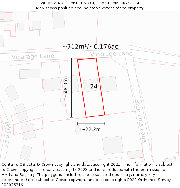 24, VICARAGE LANE, EATON, GRANTHAM, NG32 1SP: Plot and title map