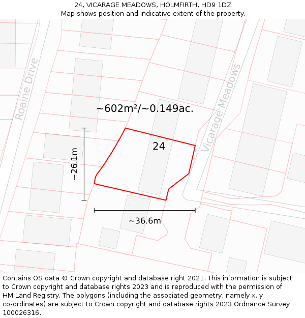 24, VICARAGE MEADOWS, HOLMFIRTH, HD9 1DZ: Plot and title map