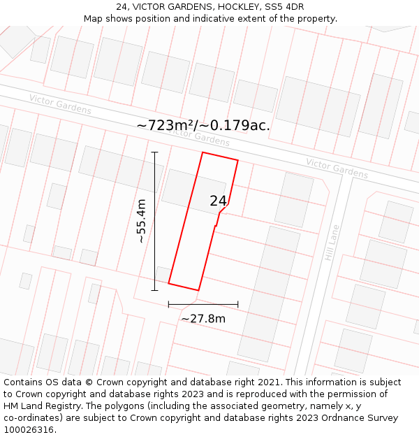 24, VICTOR GARDENS, HOCKLEY, SS5 4DR: Plot and title map