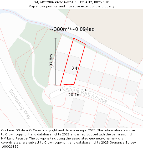 24, VICTORIA PARK AVENUE, LEYLAND, PR25 1UG: Plot and title map