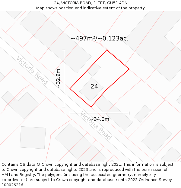 24, VICTORIA ROAD, FLEET, GU51 4DN: Plot and title map