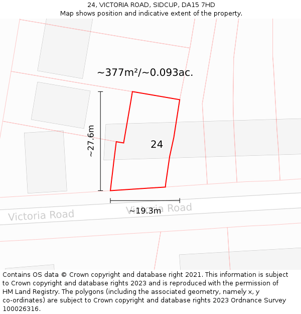 24, VICTORIA ROAD, SIDCUP, DA15 7HD: Plot and title map