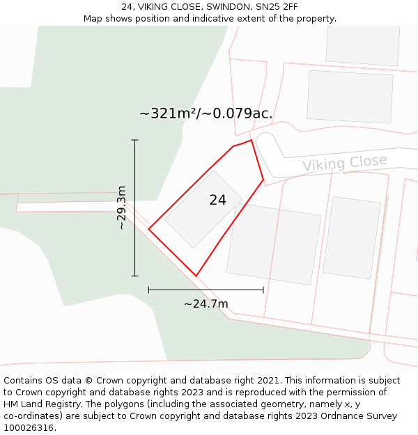 24, VIKING CLOSE, SWINDON, SN25 2FF: Plot and title map