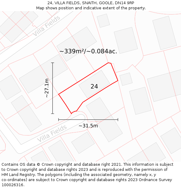 24, VILLA FIELDS, SNAITH, GOOLE, DN14 9RP: Plot and title map