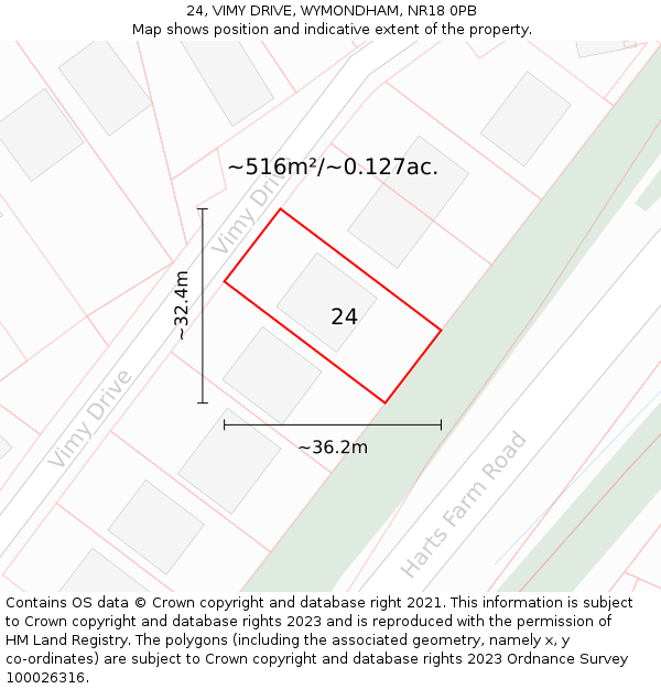 24, VIMY DRIVE, WYMONDHAM, NR18 0PB: Plot and title map