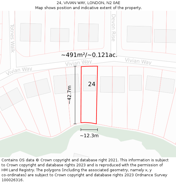 24, VIVIAN WAY, LONDON, N2 0AE: Plot and title map