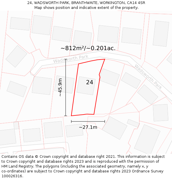 24, WADSWORTH PARK, BRANTHWAITE, WORKINGTON, CA14 4SR: Plot and title map
