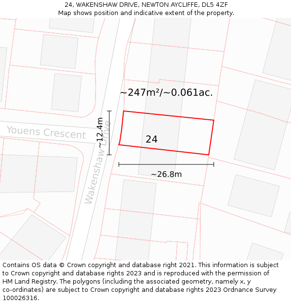 24, WAKENSHAW DRIVE, NEWTON AYCLIFFE, DL5 4ZF: Plot and title map