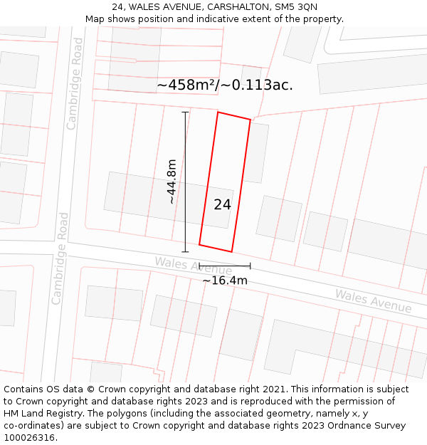 24, WALES AVENUE, CARSHALTON, SM5 3QN: Plot and title map