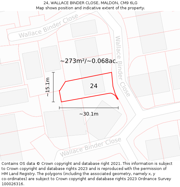 24, WALLACE BINDER CLOSE, MALDON, CM9 6LG: Plot and title map