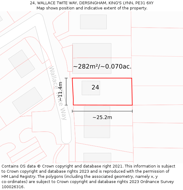24, WALLACE TWITE WAY, DERSINGHAM, KING'S LYNN, PE31 6XY: Plot and title map