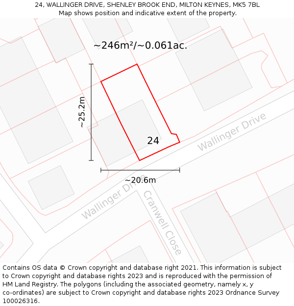 24, WALLINGER DRIVE, SHENLEY BROOK END, MILTON KEYNES, MK5 7BL: Plot and title map