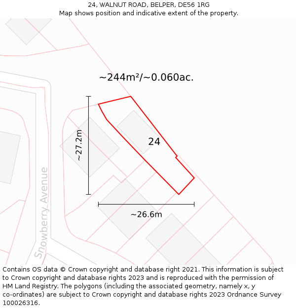 24, WALNUT ROAD, BELPER, DE56 1RG: Plot and title map
