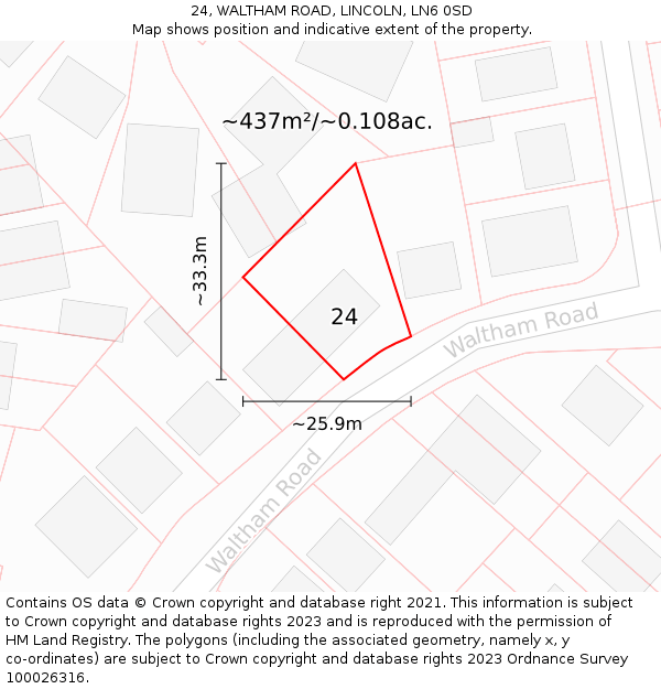 24, WALTHAM ROAD, LINCOLN, LN6 0SD: Plot and title map