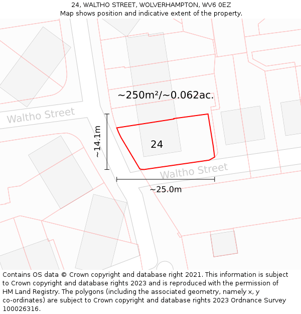 24, WALTHO STREET, WOLVERHAMPTON, WV6 0EZ: Plot and title map