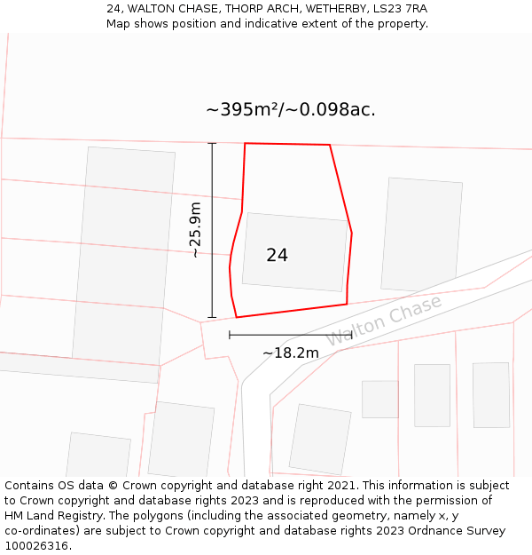 24, WALTON CHASE, THORP ARCH, WETHERBY, LS23 7RA: Plot and title map