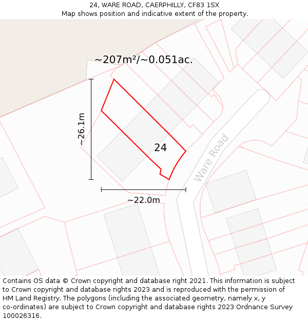 24, WARE ROAD, CAERPHILLY, CF83 1SX: Plot and title map