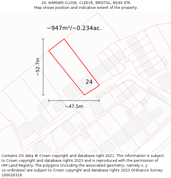 24, WARNER CLOSE, CLEEVE, BRISTOL, BS49 4TA: Plot and title map