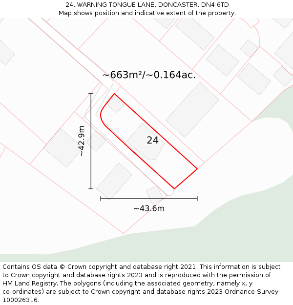 24, WARNING TONGUE LANE, DONCASTER, DN4 6TD: Plot and title map