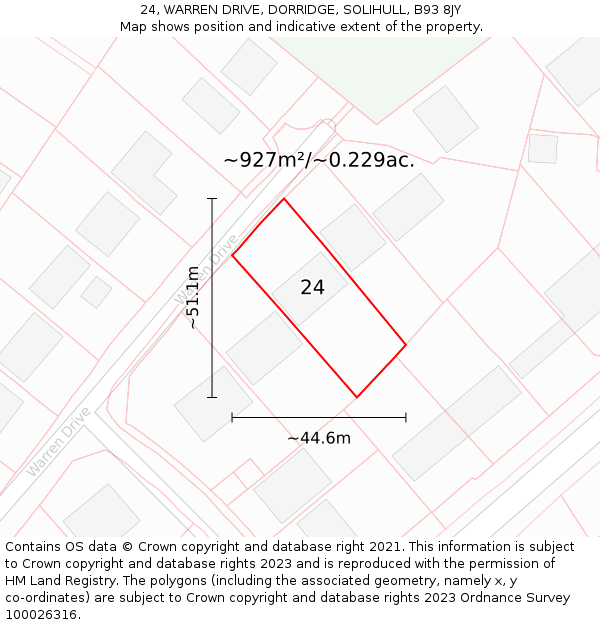 24, WARREN DRIVE, DORRIDGE, SOLIHULL, B93 8JY: Plot and title map