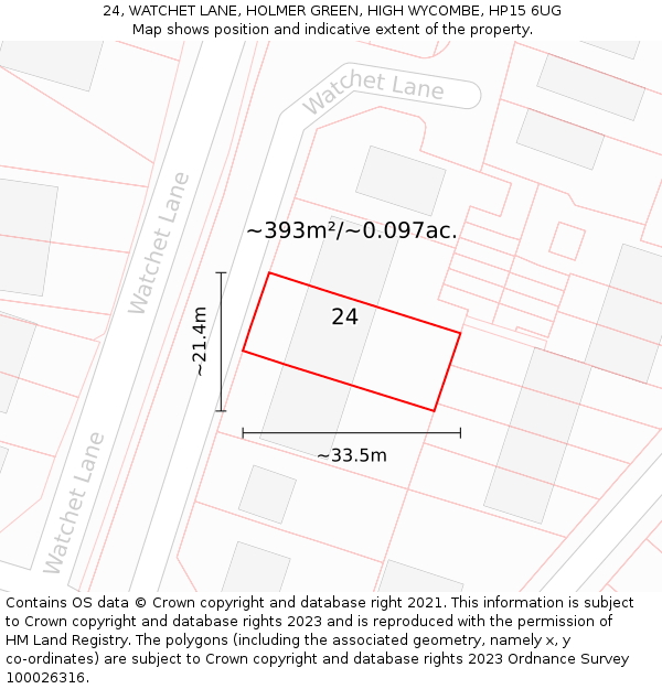 24, WATCHET LANE, HOLMER GREEN, HIGH WYCOMBE, HP15 6UG: Plot and title map