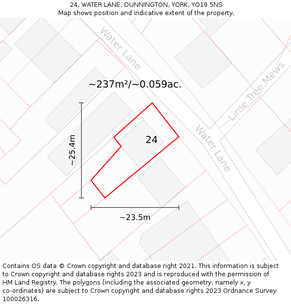 24, WATER LANE, DUNNINGTON, YORK, YO19 5NS: Plot and title map