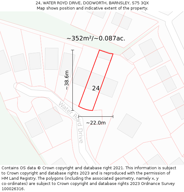 24, WATER ROYD DRIVE, DODWORTH, BARNSLEY, S75 3QX: Plot and title map