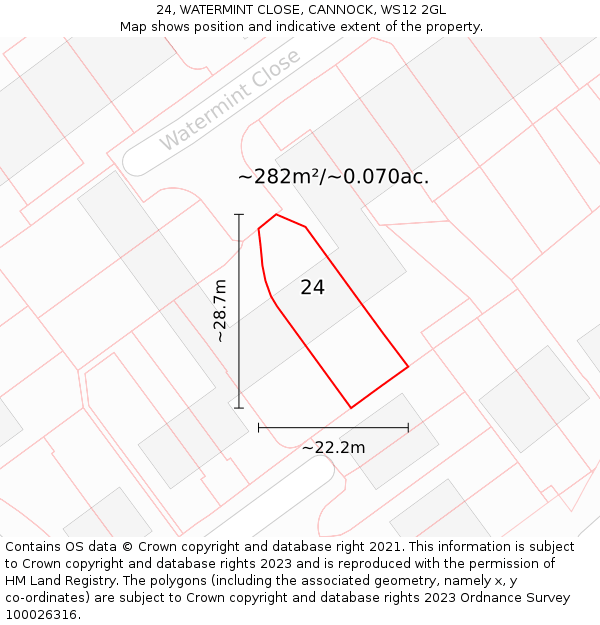 24, WATERMINT CLOSE, CANNOCK, WS12 2GL: Plot and title map
