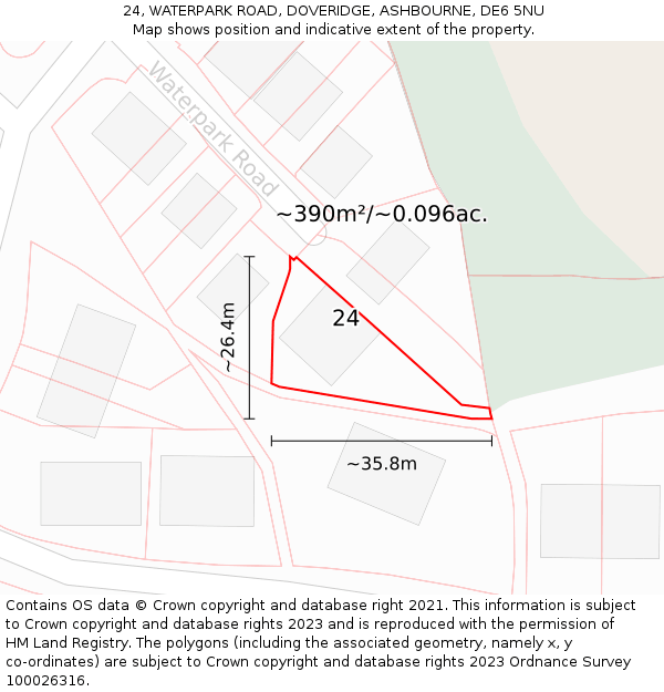 24, WATERPARK ROAD, DOVERIDGE, ASHBOURNE, DE6 5NU: Plot and title map