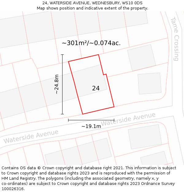 24, WATERSIDE AVENUE, WEDNESBURY, WS10 0DS: Plot and title map